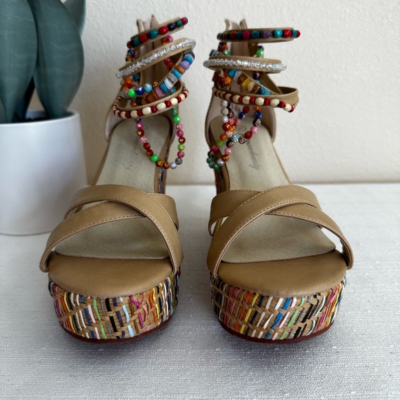 New Getmorebeauty Rainbow Beaded Braided wedge Sandals Woman’s EU36 US5 - Picture 4 of 12